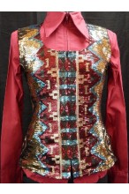 MKC Aztec Sequin Vest - Gold, Turquoise, and Burgundy