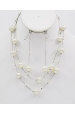 Necklace and Earring Set - White Pearl