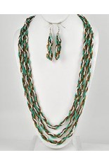 Necklace and Earring Set - Turquoise, White and Bronze Bead