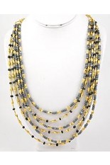 Necklace - Gold and Gray Bead Layered 