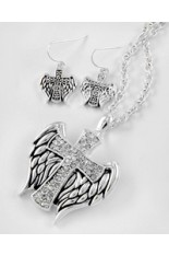 Necklace and Earring Set - Cross and Wings