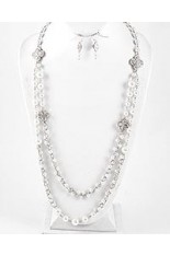 Necklace and Earring Set - White Pearl Multi Row
