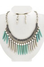 Necklace and Earring Set - Silver and Turquoise