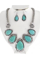 Necklace and Earring Set - Oval Silver and Turquoise