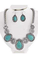 Necklace and Earring Set - Round Silver and Turquoise