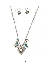 Necklace and Earring Set - Silver two tone heart charm