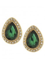 Horse Show Post Earrings - Gold Emerald Teardrop