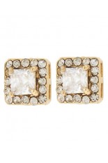 Horse Show Post Earrings - Gold Clear Square 3/8"