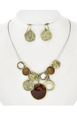Necklace and Earring Set - Gold and Brown