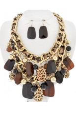 Necklace and Earring Set - Gold and Leopard