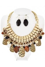 Necklace and Earring Set - Gold and Leopard