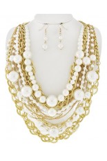 Necklace and Earring Set - Gold and Pearl