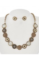 Necklace and Earring Set - Gold and Brown