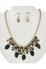 Necklace and Earring Set - Gold and Black