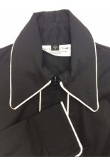 Miss Karla's Closet Fitted Show Shirt - Black with White Piping