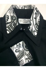 Miss Karla's Closet Fitted Show Shirt - Black with Paisley Cuffs and Collar