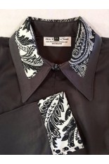 Miss Karla's Closet Fitted Show Shirt - Dark Silver with Black and White Paisley Accents on the Cuffs and Collar