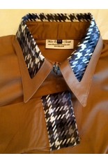 Miss Karla's Closet Fitted Show Shirt - Dark Taupe with Black and White Accents on the Cuffs and Collar