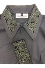 Miss Karla's Closet Fitted Show Shirt -Dark Silver with Gray Paisley Cuffs and Collar