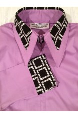 Miss Karla's Closet Fitted Show Shirt - Lavender with Black and White Large Square Cuffs and Collar