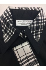 Miss Karla's Closet Fitted Show Shirt - Black with Black and White Plaid Cuffs and Collar