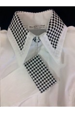 Miss Karla's Closet Fitted Show Shirt - White with Black and White Diamond Cuffs and Collar