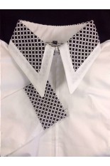 Miss Karla's Closet Fitted Show Shirt - White with Black and White Square Cuffs and Collar