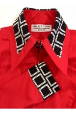 Miss Karla's Closet Fitted Show Shirt - Red with Black and White Large Square Cuffs and Collar