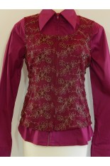 MKC Lace Horse Show Vest - Raspberry/Gold Thread