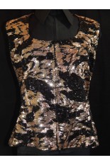 Plus Size Lined Show Vest - Black and Gold