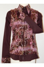 MKC Dark Brown Fitted Show Shirt with Jewels and Applique on Collar and Cuffs