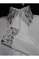 MKC White Fitted Show Shirt with Jewels and Pearls on Collar and Cuffs