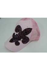 Olive and Pique Hat - Pink Pin Stripe with Rhinestone Fleur de Lis