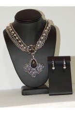 Necklace and Earring Set - Fleur de Lis Multi Chain 