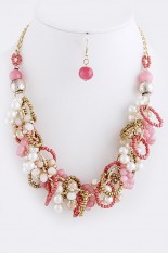 Necklace and Earring Set - Pink Pearl