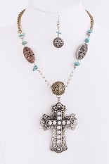 Necklace and Earring Set - Cross Pendant