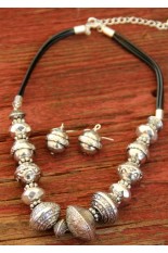 Necklace and Earring Set - Silver Metal Beads