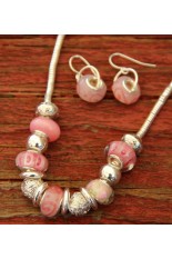 Necklace and Earring Set - Pink Bead