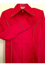 Miss Karla's Closet Fitted Show Shirt - Red with White and Black Piping on the Cuffs and Collar